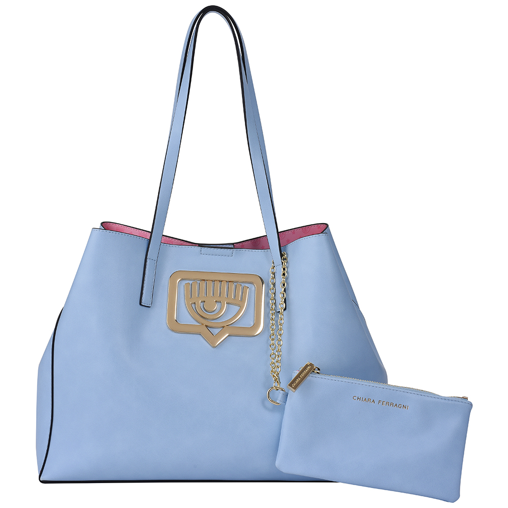 Chiara Ferragni Eyelike Metal Frame Large Tote Bag (Baby Blue)--Wing On  NETshop