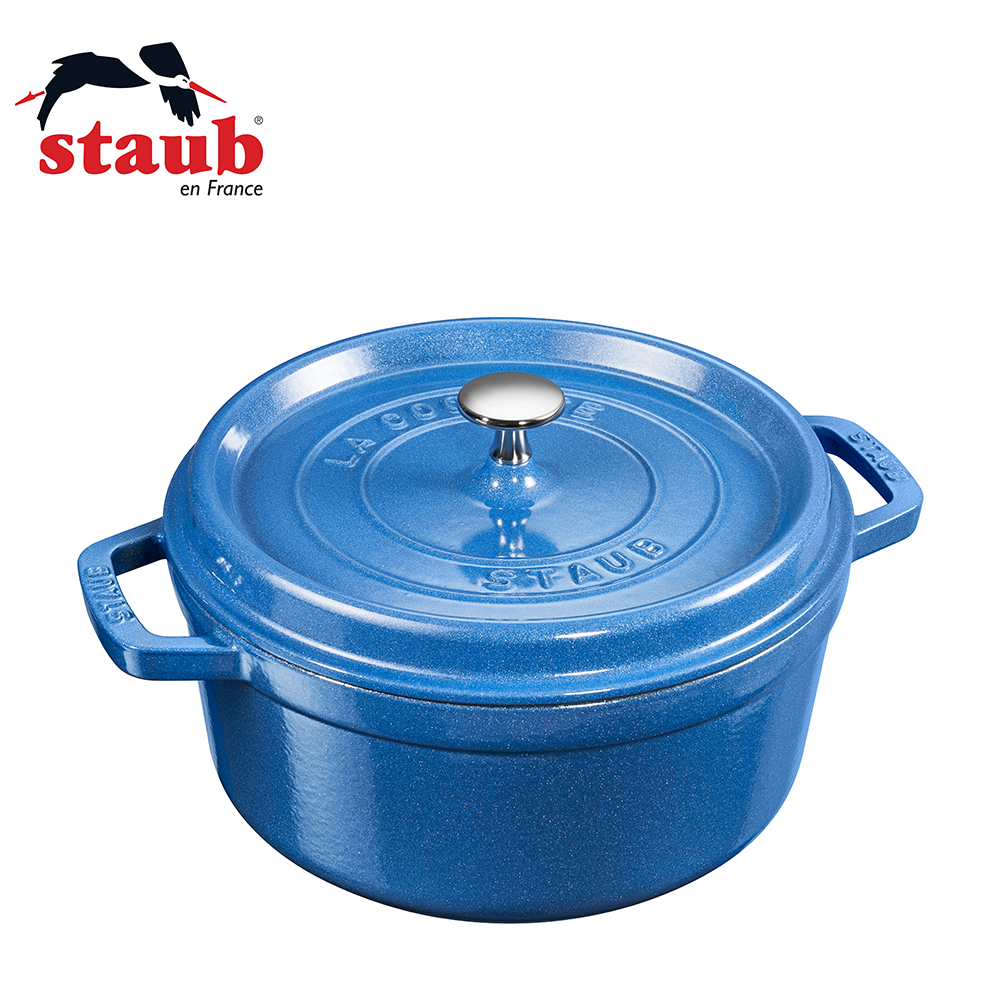 Staub Round Cocotte 24cm/3.8L Metallic Blue + Ceramic Bowl 12cm