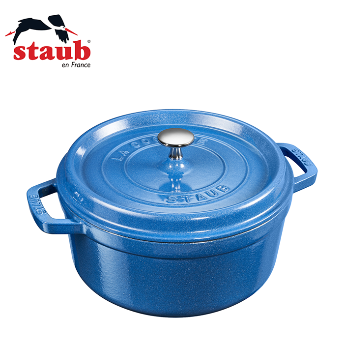 Staub Round Cocotte 24cm/3.8L Metallic Blue + Ceramic Bowl 12cm