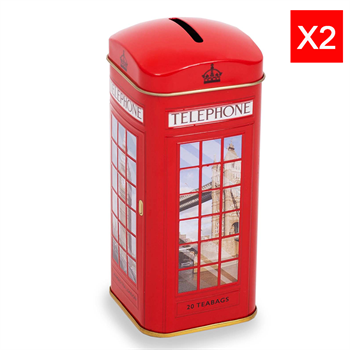 Ahmad English Breakfast Money Box Caddy ( 20 tagged teabag)- London Telephone X 2.