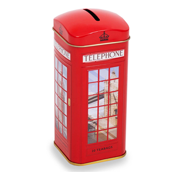 Ahmad English Breakfast Money Box Caddy ( 20 tagged teabag)- London Telephone.