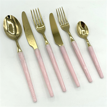 D&D Stileto Gld 6pcs Cutlery Set Pink Horn CD006STGG/PK