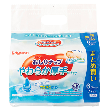 PIGEON Baby Wipes Soft&Thick 77's (6 packs) 1039239